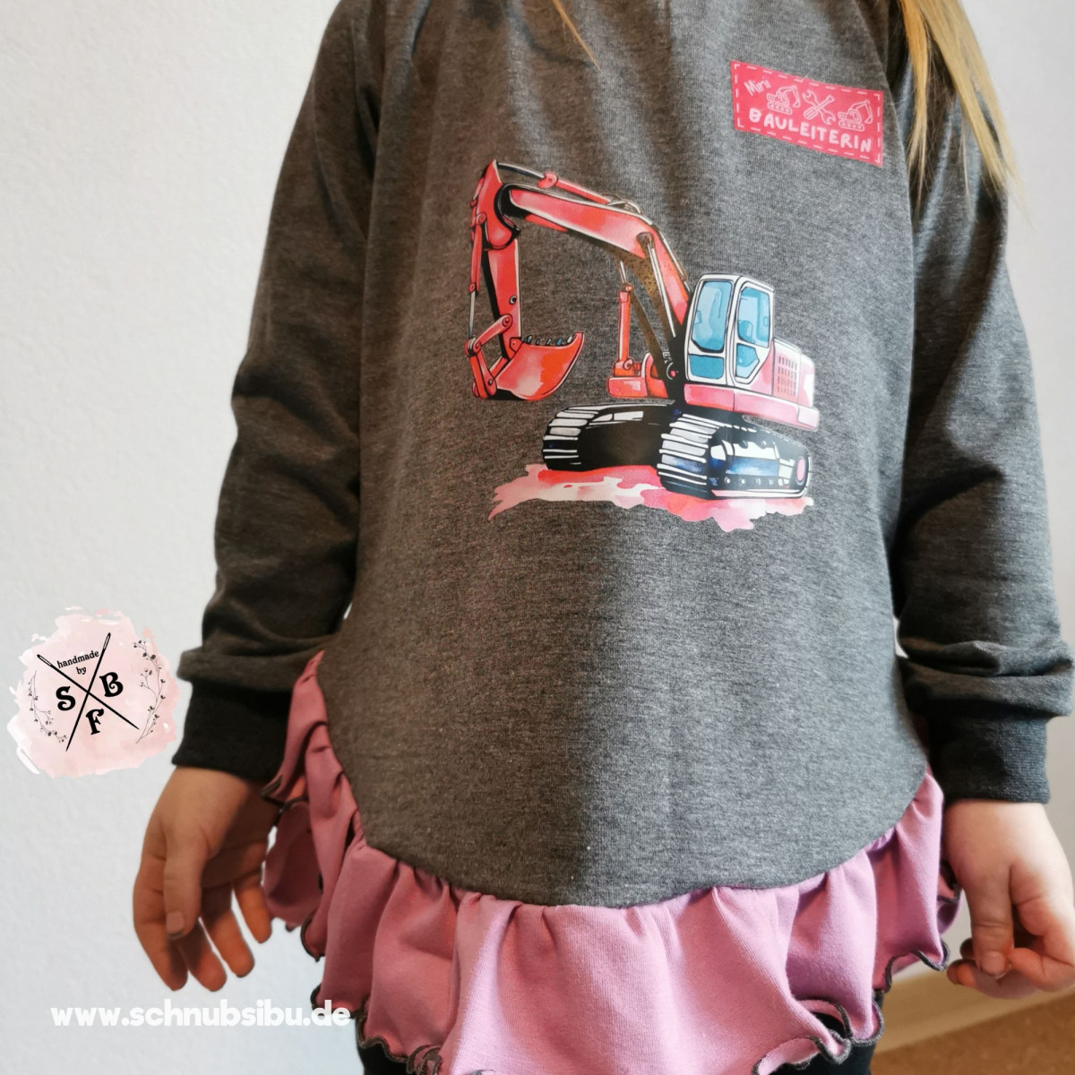 Bügelbild Bagger pink